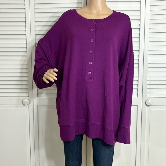 NWT Athleta Oversized Long Sleeve Balance Henley Sweatshirt in Exotic Fuchsia 3X - Picture 3 of 13